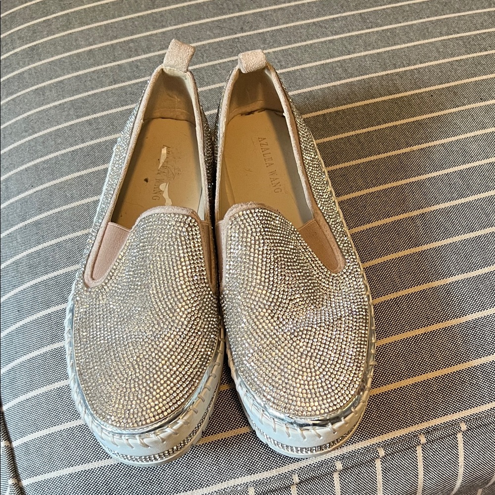 Azalea Wang rhinestone and Silver Slip-On Women Shoes